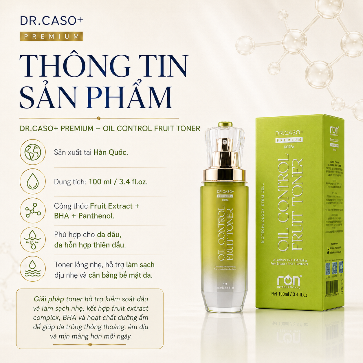 DR.CASO+ PREMIUM OIL CONTROL FRUIT TONER/Nước Cân Bằng Kiểm Soát Dầu Đa Tầng – Công Nghệ Chiết Xuất Trái Cây Sinh Học